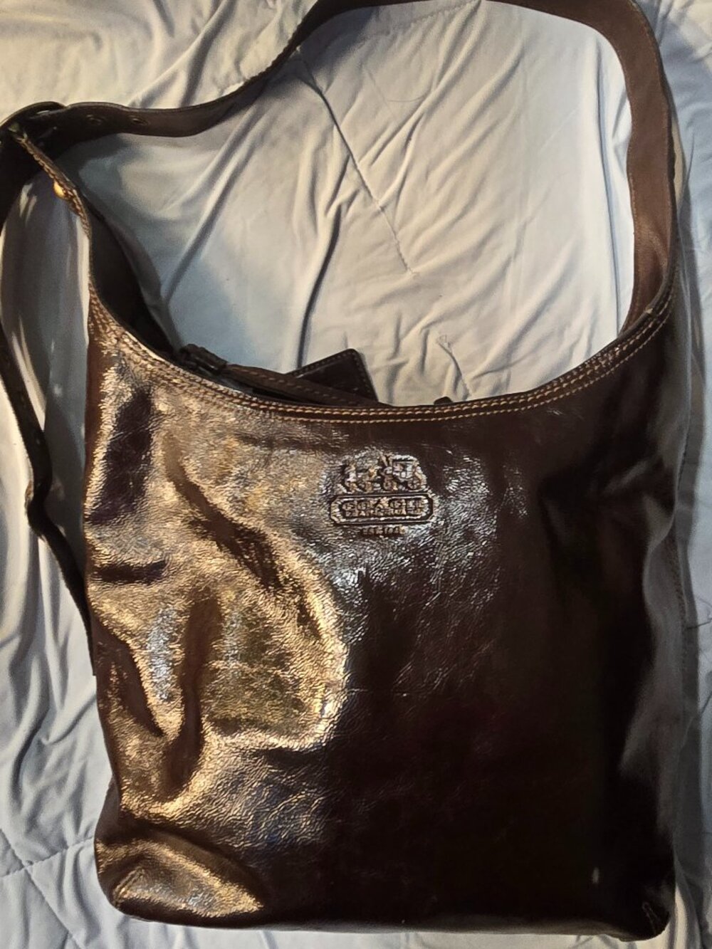 Vintage Coach Bleecker Sophie Duffle Mahogany Patent 12387 w/Dustbag